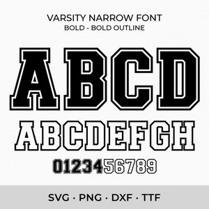 Varsity Font SVG TTF Narrow Bold, College Font Svg Sports Font Svg School Font Svg, Digital Download SVG Fonts, Outline Letters