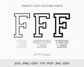 Fuente Varsity Light Outline, SVG PNG TTF, Fuente de deportes universitarios (Instalable)