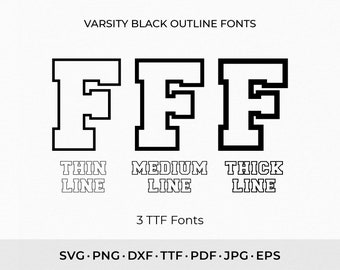 Varsity Black Outline Fonts, College Style (Installable TTF, SVG, PNG)