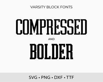 Fuentes comprimidas Varsity, letras de bloque altas (svg, png, dxf, ttf)