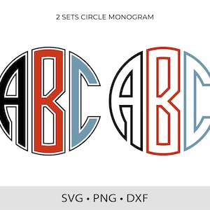 Circle Monogram SVG PNG DXF Split Outline Letters Alphabet Cut Files for Cricut Monogram