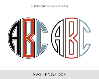 Monograma circular SVG PNG DXF Letras de contorno divididas Archivos de corte del alfabeto para Cricut Monograma