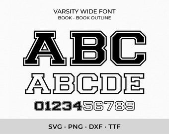 Fuente universitaria ancha TTF: Alfabeto SVG, letras de contorno, fuentes deportivas universitarias (instalable)