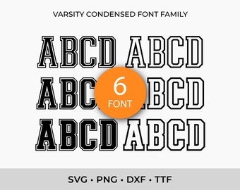 Varsity Condensed Font Bundle TTF, College Sports Fonts, Outline Letters