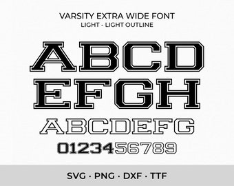 Fuente Varsity SVG, extra ancha y ligera, letras de contorno (descarga digital)