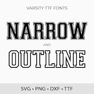 Varsity Schriftarten schmal SVG TTF Split Alphabet, College Schriftart, Sport Schriftart SVG, Schulschrift, digitaler Download, TTF Schriftart, Umriss Buchstaben