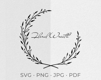 Corona floral SVG, marco de boda, diseño de rama (descarga digital)