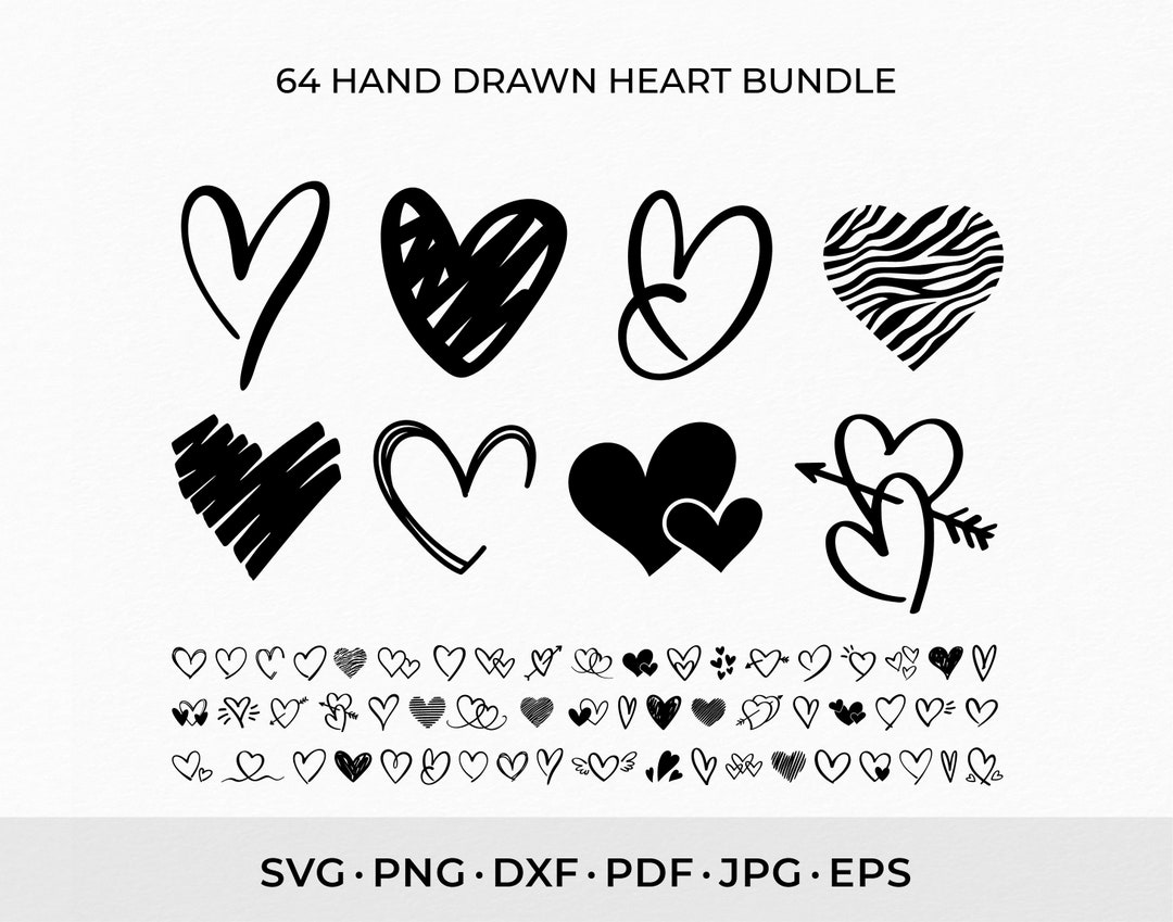 Hand Drawn Heart SVG Bundle, Valentine's Day Designs (digital Download ...