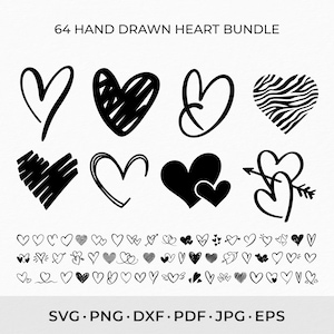 Pacote SVG de coração, Dia dos Namorados, Svg de coração desenhado à mão, DXF de coração, Svg de dia dos namorados, Svg de coração, Svg de amor, Arquivo de corte, Silhueta svg, Cricut