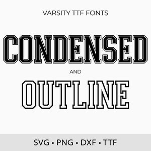 Fuentes universitarias SVG TTF condensadas, alfabeto dividido, fuente universitaria, fuente deportiva Svg, fuente escolar Svg, descarga digital, fuentes SVG, letras de contorno