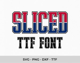 Fuente Sliced ​​Stripe SVG, TTF, DXF, Cricut, Fuente deportiva (Instalable)