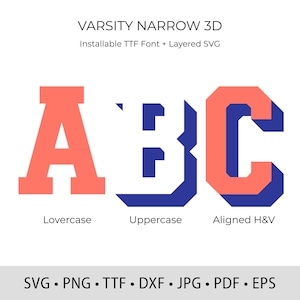 Varsity Shadow Font: Layered 3D Font TTF-SVG (Digital Download)
