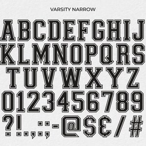 Varsity Fonts Narrow SVG Split Alphabet, College Fonts Svg, Sports Font ...