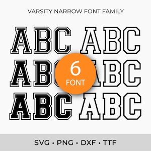 Varsity Font SVG TTF Narrow Fonts Bundle, College Font Svg Sports Font Svg School Font Svg, Digital Download, SVG Fonts, Outline Letters