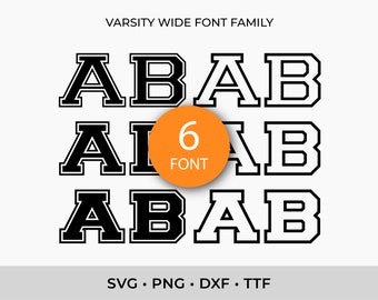 Varsity Wide Fonts TTF, College Letters Outline Font (Installable)