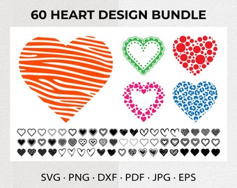 60 handgetekende hart Svg-bundel, Valentine Cricut-ontwerpen (digitale download)