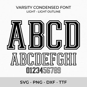 Varsity Font SVG TTF Condensed Light, College Font Svg Sports Font Svg School Font Svg, Digital Download SVG Fonts, Outline Letters