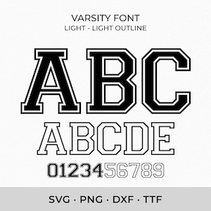 Varsity Font SVG TTF Light, College Font Svg Sports Font Svg School Font Svg, Digital Download SVG Fonts, Outline Letters