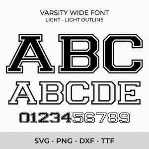 Varsity Font SVG TTF Wide Light, College Font Svg Sports Font Svg School Font Svg, Digital Download SVG Fonts, Outline Letters