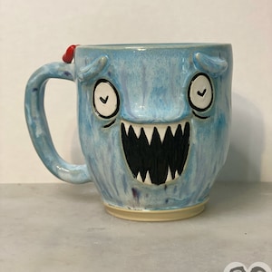 Happy monster mug, face mug, handmade pottery