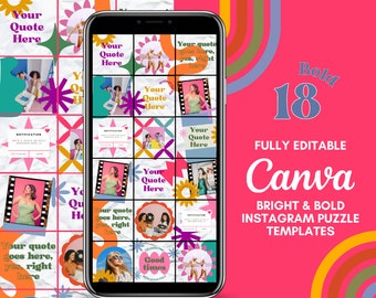 Instagram Bright & Bold Puzzle Template Canva | Bold Instagram feed |  Y2K Instagram Template | Rainbow Instagram | Canva Instagram Content