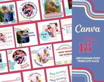 Instagram Pastel Puzzle Post Templates Canva | Retro Instagram feed |  Y2K Instagram Template | Rainbow Instagram | Canva Instagram Content