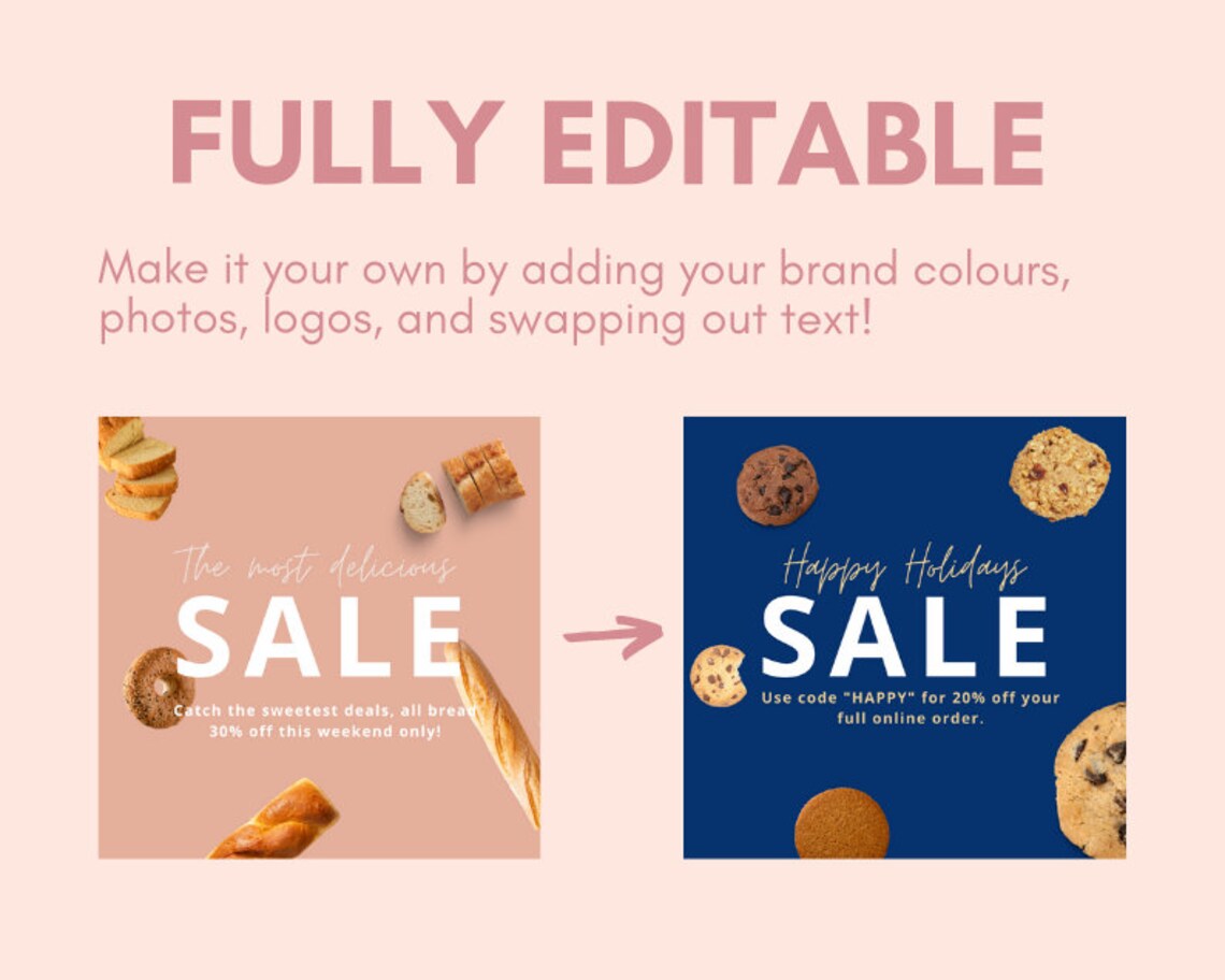 Pastel Bakery Instagram Posts Templates for Canva Customizable Social