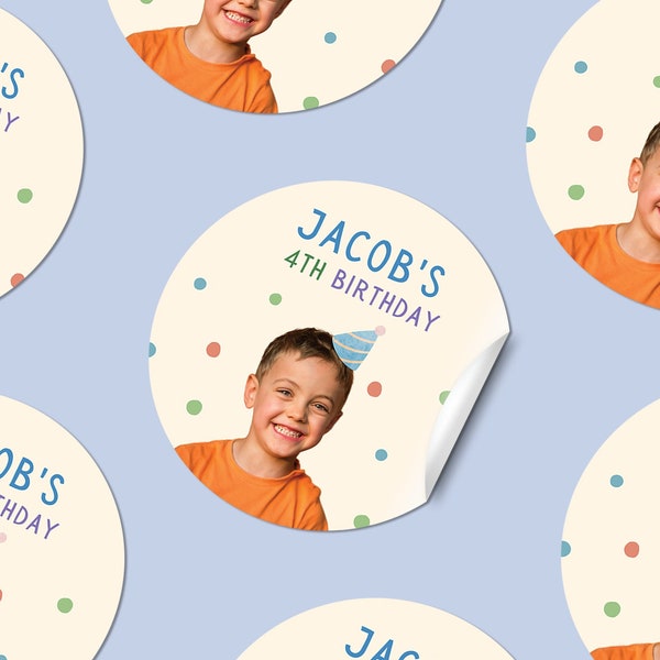 Cute Kids Birthday Party Sticker, Custom Birthday Sticker, Boy Birthday Sticker, Birthday Photo Stickers, Party Favors, Goodie Bag