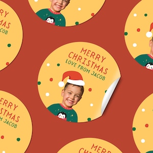 Niedlicher Kinderweihnachtsgeschenkaufkleber, kundenspezifischer Weihnachtsfeieraufkleber, Kinderkopfaufkleber, Weihnachtsfotoaufkleber, Gastgeschenke, Goodie Bag