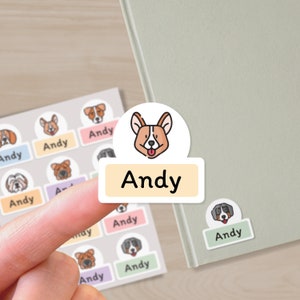 Simpatiche etichette lavabili in lavastoviglie - Simpatiche etichette per asilo nido - Simpatiche etichette con nome per bambini - Simpatiche etichette impermeabili - Cani 1 etichette adesive - Set di 48