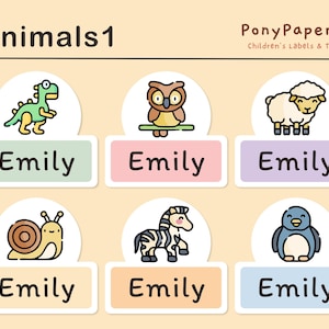 Lindo hierro en etiquetas - hierro en etiquetas de ropa - etiquetas de tela - lindas etiquetas de guardería - etiquetas de nombre de niños - animales 1 - juego de 48