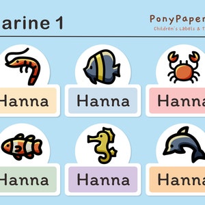 Simpatiche etichette lavabili in lavastoviglie - Simpatiche etichette per asilo nido - Simpatiche etichette con nome per bambini - Simpatiche etichette impermeabili - Marine 1 etichette adesive - Set di 48