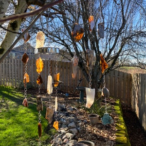 Polished Agate Wind Chime, Garden Chain, Sun Catcher, Stone Suncatcher, Window Stone Art, Garden Decor, Stone Gifts