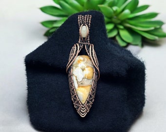 Oxidized Copper Wire Wrapped Cobra Jasper Pendant with Opal Accent