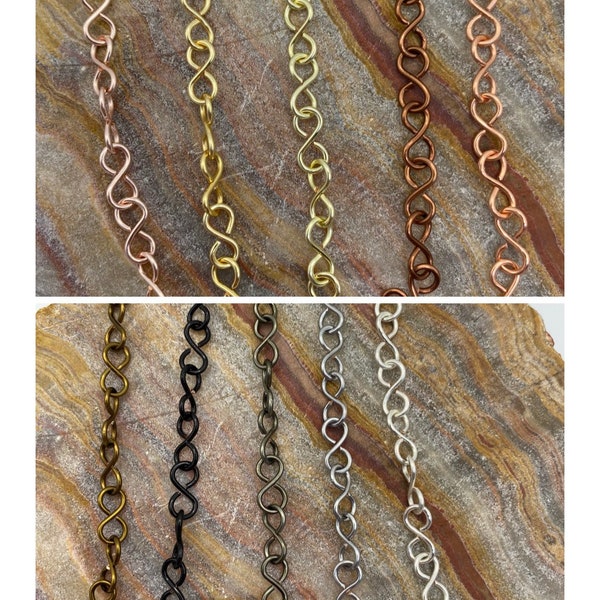 Bracelet infinity chaîne et maillons en huit, Bracelet enroulé fait main, argent, cuivre, or rose, titane, 10 couleurs
