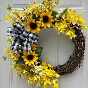 Sunflower Wreath, Country Farmhouse Wreath, Front Door Wreath, Spring Wreath Front Door, Wreath, Summer Décor, Gift for Mom