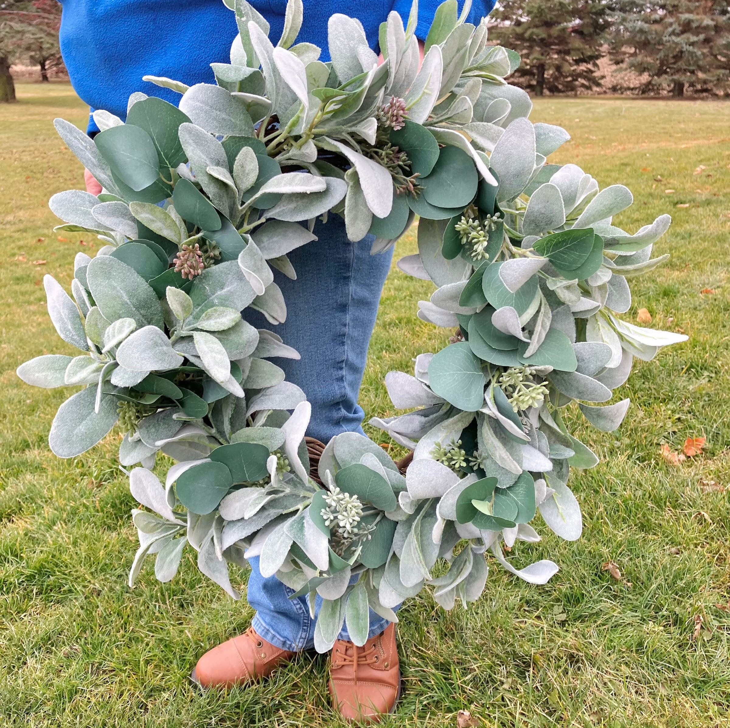Lamb's Ear and Eucalyptus Wreath, Farmhouse Front Door Decor, Year ...