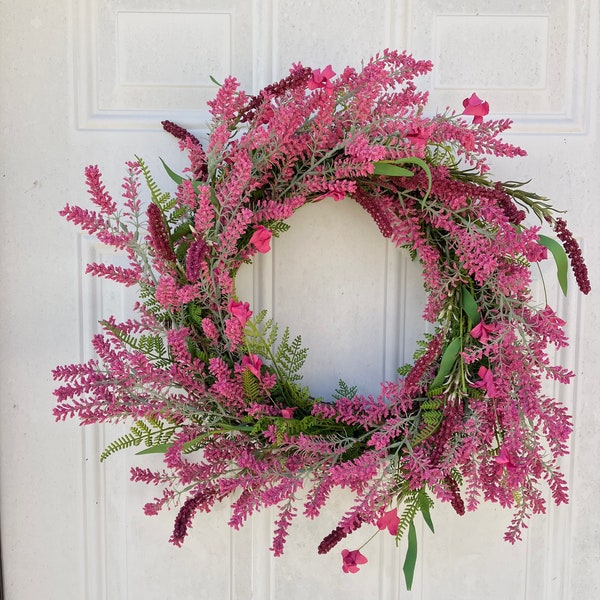 Pink Berry Spring Wreath for Front Door, Mother's Day Country Farmhouse Cabinet Wreath, Boho Summer Berry Wreath, Baby Girl Nursery Decor