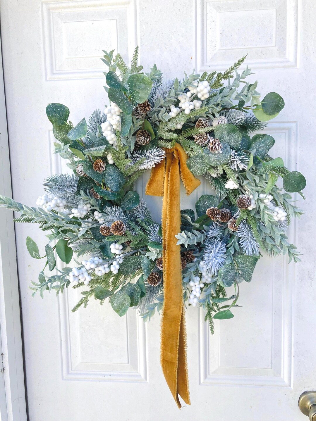Snowy Evergreen Wreath, Winter Eucalyptus Wreath for Front Door ...