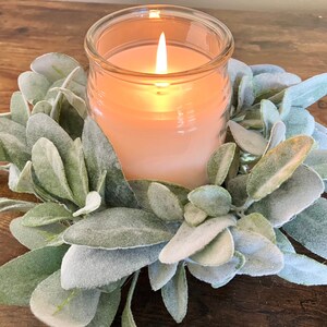 Lamb&#39;s Ear Mini Wreath, Faux Greenery Candle Ring, Farmhouse Decor, Table Centerpiece