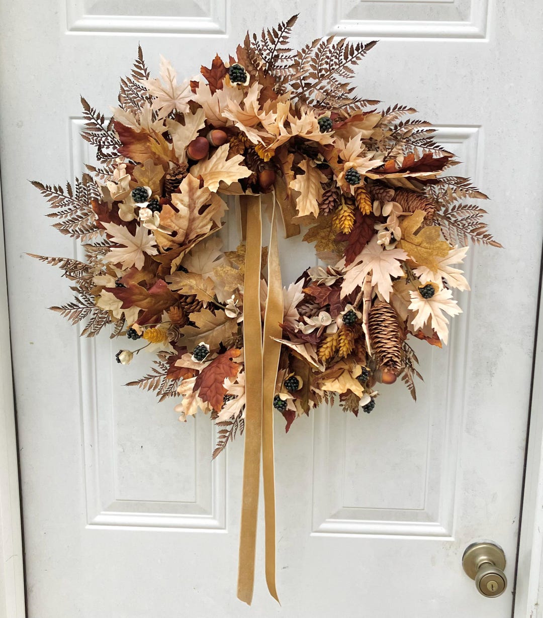 Fall Leaf Wreath for Front Door, Acorns, Pinecones, and Blackberries ...