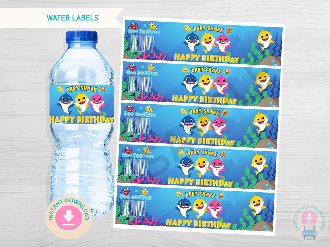 INSTANT DOWNLOAD Water Labels, Shark Birthday Party Decor, Blue Shark ...