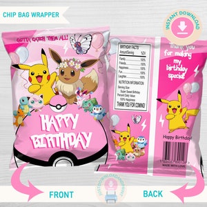10 Pokemon Pikachu Treat Party Favor Goodie Label White Kraft Bag 5.25 x 8  Kids