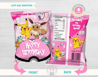 Instant Download Chip Bag Wrapper, Birthday Party Favor, Kids Birthday Party Decor, Chip Bag Printable, Digital File Only