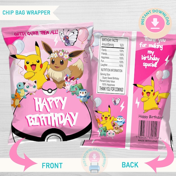 Instant Download Chip Bag Wrapper, Birthday Party Favor, Kids Birthday Party Decor, Chip Bag Printable, Digital File Only