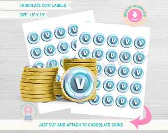 INSTANT DOWNLOAD Chocolate Coin Labels, Video Game Party Decor, Video Game Birthday Party Favor, Coin Party Printable, Digital File ONLY