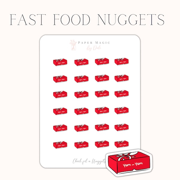 Pegatina de icono de nuggets de pollo de comida rápida, pegatinas de planificador de nuggets, pegatinas de mini planificador, pegatinas de comida rápida, pegatinas de iconos de comida