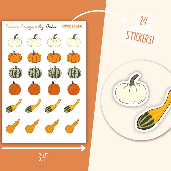 Pumpkins and Gourds Stickers | Fall Stickers | Pumpkin Patch Stickers | Pumpkin Stickers | Mini Pumpkin Stickers | Mini Planner Stickers