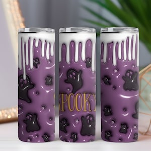 Spooky Ghost Halloween Skinny Tumbler with Straw, Skinny Halloween Ghost tumbler, Halloween drip tumbler, Halloween gifts, coffee tumbler