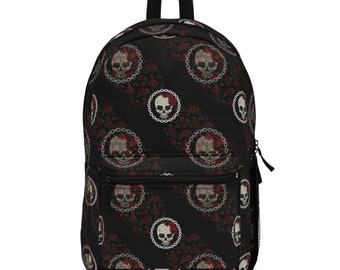 Red Rose & Skull Gothic Backpack With Chain Detail - Gothic  display picture 2